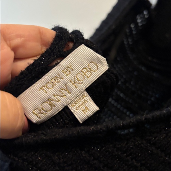 Torn by Ronny Kobo Mari Black Open Back Sexy Knit Maxi Dress Medium Crochet - Picture 9 of 13